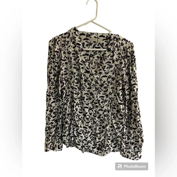 hinge Tops - Hinge long sleeve blouse cream with purple  floral design